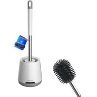 Silicone Toilet Brush - Toilet Brush and Brackets, Anti-Drip, Anti-Bacterial, Ventilated Toilet Brush, Quick Drying Odourless, Wall-Mounted, Floor Mounted, Bathroom and Toilet, White