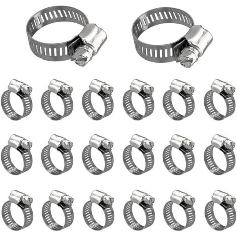 20 Pièces Tuyau Pinces Collier Serrage Inox 13-19 Mm Réglable Collier Serrage Collier De Serrage Robuste Et Résistant À La Rouille Pour Famille Tuyau D'eau Réservoir De Gaz Tube D'automobiles (1/5)