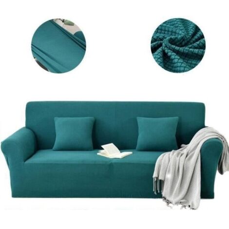 Housse de canapé extensible 145-180 cm – Couleur cyan – Polyester et spandex – Antibactérienne et lavable en machine (1/5)