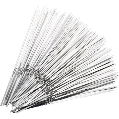 50 brochetas de acier inoxidable para kebab, reutilizables, planas, para asar carne, frutas y verduras, 33 cm (1/4)
