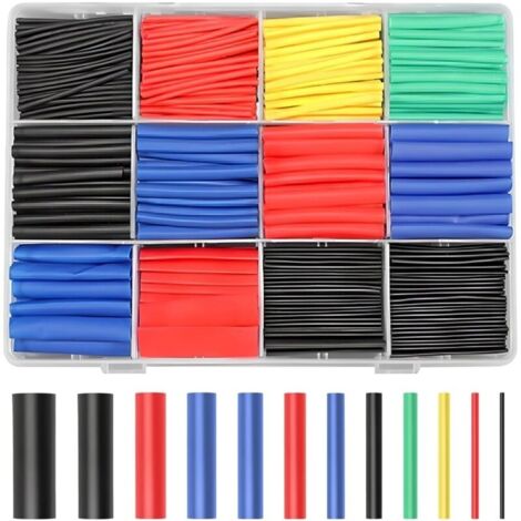 Gaine thermorétractable 750 pièces, tube de câble thermorétractable à isolation électrique, rapport de rétrécissement 2: 1, 5 couleurs, 12 tailles (1/5)