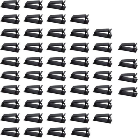 Lot de 50 clips adhésifs pour câbles, organiseur de câbles et système de gestion de câbles pour téléviseur, ordinateur portable, bureau, support adhésif en acrylique (1/5)
