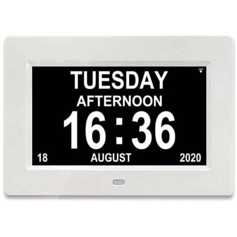 Horloge 7 pouces LCD calendrier numérique date et heure horloge pour les parents (blanc) (1/4)