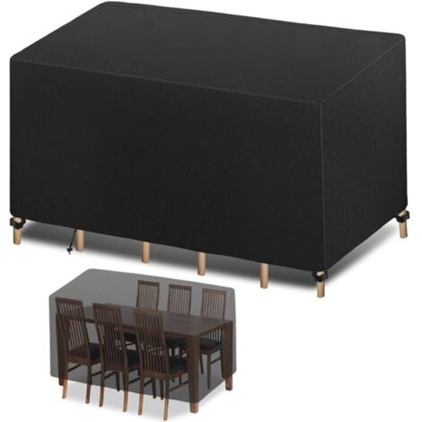 Housse Salon de Jardin 200x100x75cm 420D Oxford Noir Housse Table de Jardin Rectangulaire Protection Bache Table de Jardin Mobilier Extérieur Imperméable Coupe-Vent Anti-UV Résistant
