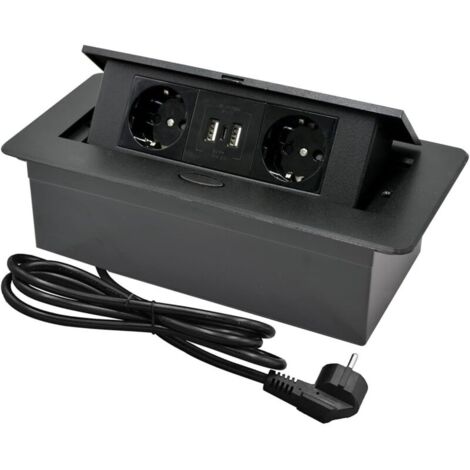 Multiprise Encastrable Plan de Travail,Bloc Prise Escamotable avec 2 Prises et Port USB et Port TypeC,Prise Plan de Travail Cuisine,1.8M Câble