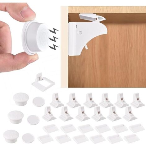 Commode à l'épreuve des enfants, serrures d'armoire de sécurité magnétiques, 12 serrures + 3 clés + 3 supports, serrures de porte, butées de tiroir de sécurité pour bébé, serrures de tiroir invisibles