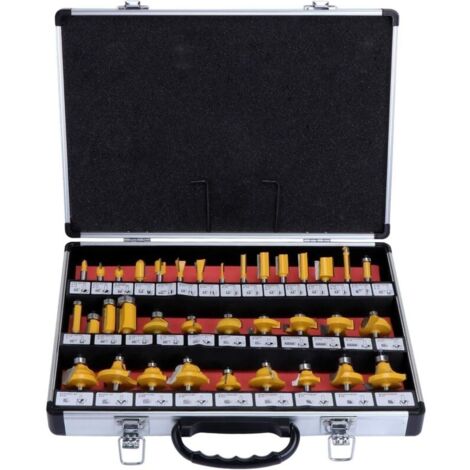 Ensemble de 35 fraises pour défonceuse 1/4'' – Carbure de tungstène – Diamètre de la tige 6,35mm – Pour bois dur et MDF (1/5)