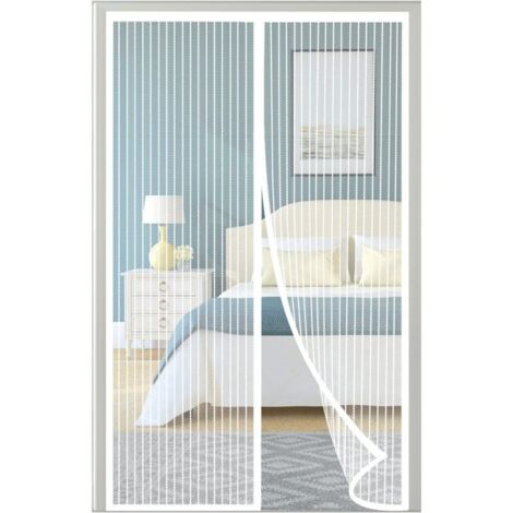 Moustiquaire Porte Fenetre 120x210cm Moustiquaire Fenêtre Aimantée Blanc Sans Perçage Rideau Anti Mouche avec Bande Adhésive, Fermeture Automatique, Maille Ultra Fine (1/5)