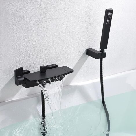 Mitigeur Baignoire Noir Cascade Mural Robinet Baignoire Fixé Au Mur Pour Salle De Bains Robinet De Bain Avec Douche à Main Mitigeur De Bain (1/5)