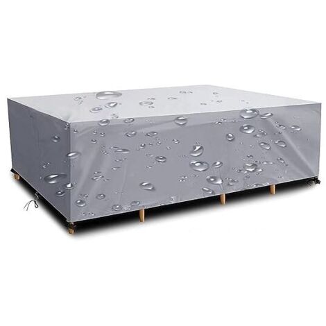 Housse Salon de Jardin 220x110x75cm 420D Oxford Argent Housse Table de Jardin Rectangulaire Protection Bache Table de Jardin Mobilier Extérieur Imperméable Coupe-Vent Anti-UV Résistant Au Froid
