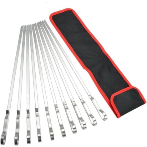 Lot de 10 fourchettes à viande réutilisables en acier inoxydable pour barbecue, brochettes pour barbecue, ustensiles de barbecue d'extérieur avec sac de rangement en nylon (1/4)