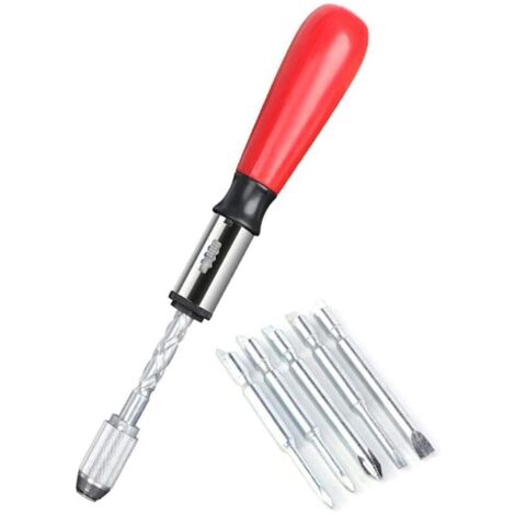 Tournevis hélicoïdal, tournevis à cliquet push-pull, jeu de tournevis à cliquet push-pull 6 en 1 semi-automatique de type poussoir, outils de réparation de tournevis de poche (1/5)