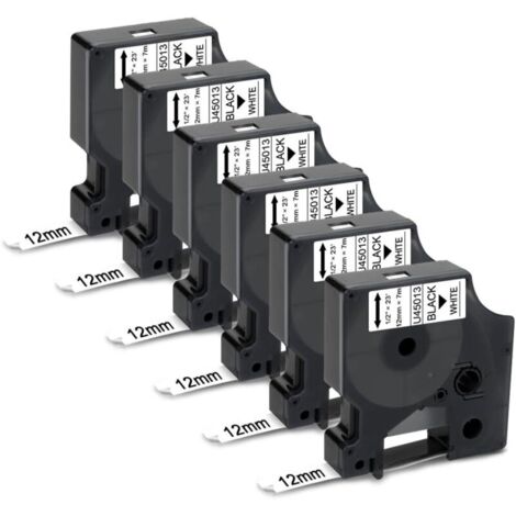 6x Ruban pour Étiqueteuse Compatible pour Dymo D1 45013 S0720530 45013s Rubans d'étiquettes pour Dymo LabelManager 160 100 150 120P 200 280 220P , 12mm x 7m(Noir sur Blanc) (1/5)