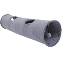 Jouet Tunnel pour Chat, Tunnel pour Chat Pliable avec Grottes, avec 2 Trous et Boule Suspendue pour Chats Chatons Lapins Dia 30 x 130cm Gris