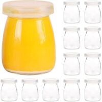 12 Pièces Petit Pot Verre Couvercle, Pots Dessert Yaourt, Pot Yaourt Verre, Bocaux Couvercle 150ml, Couvercles Pots Yaourt, Adapté pour le Stockage du Lait, Confiture, Miel, Yaourt