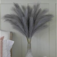 Bouquet de fleurs plume grande herbe de pampa gris faux 70cm – 5 tiges extra moelleuses – Décoration boho pour salon et mariage