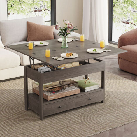 Table basse havenlyhome avec plateaurelevable, table de salon avecetagere,compartiment cache, pour salonbureau,100x50x54 cm, gris