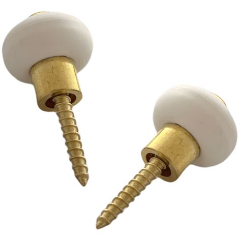 Lot de 2 butoirs sol en zamak laitonné avec vis. Diamètre 30mm, hauteur 30mm. Bague amortisseur en élastomère blanc (caoutchouc). MADE IN FRANCE (1/4)