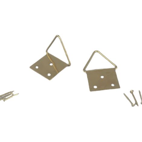 Lot de 20 attaches tableaux triangle doré en acier laitonné. Longueur 15mm & largeur 10mm (avec les pointes). (1/3)