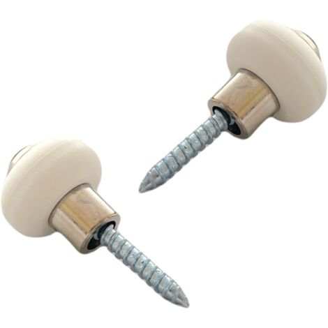 Lot de 2 butoirs MADE IN FRANCE couleur argent avec vis. Corps en zamak nickelé et bague amortisseur blanche en élastomère. Diamètre 30mm, hauteur 30mm. (1/4)