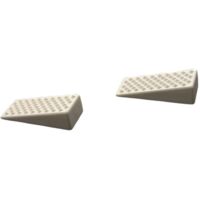 Lot de 2 cale porte triangulaires adhésifs blancs de petite taille en plastique. Longueur 50mm largeur 19mm & hauteur 11mm.