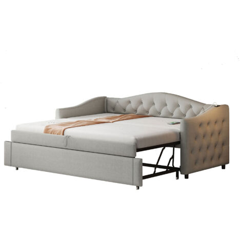 Canapé-lit 90x200 Cm Avec Structure Convertible En Lit Tissu Gris (1/5)