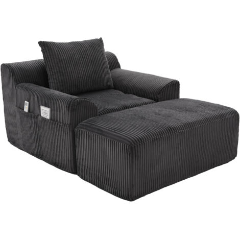 Fauteuil Surdimensionné 147x110x67 Cm Velours Côtelé Gris Foncé Repose-pieds Et Poches Latérales (1/5)