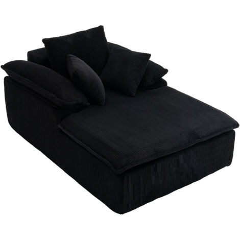 fauteuil relax 177x122x92 Cm En Velours Côtelé Noir, Design Sans Armature, Dossier Inclinable (1/5)