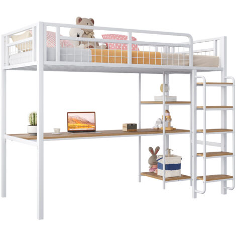 Lit Mezzanine 90x200 Cm Avec Structure En Métal Blanc (1/5)