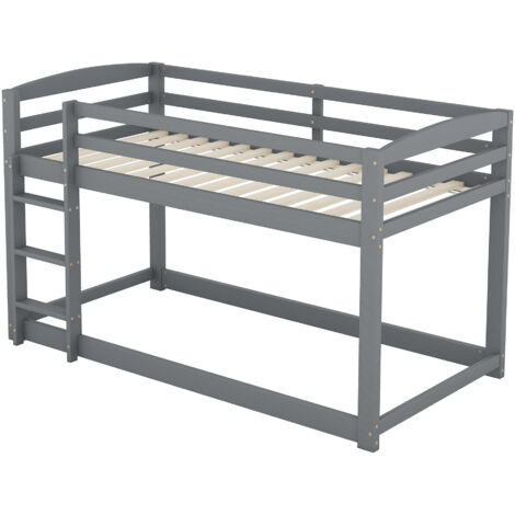 Lit superposé enfant en pin massif naturel 90x200 cm, sommier à lattes inclus, hauteur basse 204x95x118 cm (1/5)