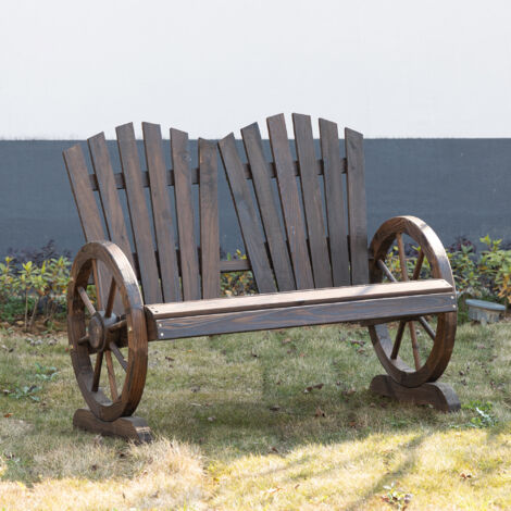 Banc de jardin en bois brun foncé 108 x 66 x 95 cm, 2 places, avec accoudoirs et dossier courbé (1/5)