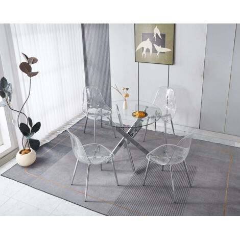 Ensemble de salle à manger métal chrome 1 table + 4 chaises en velours, dossier haut ergonomique (1/5)