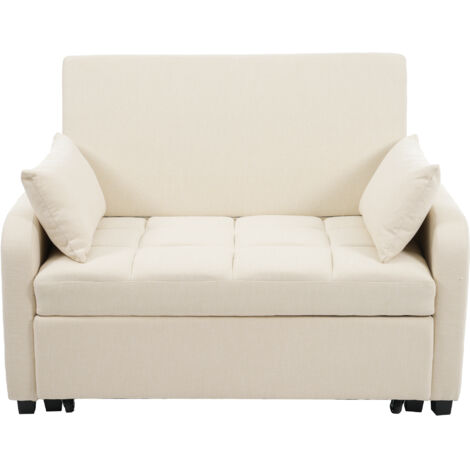 Canapé-lit 180x110 Cm Transformable En Assise, Tissu Coton-lin Beige, Dossier Réglable 3 Positions (1/5)