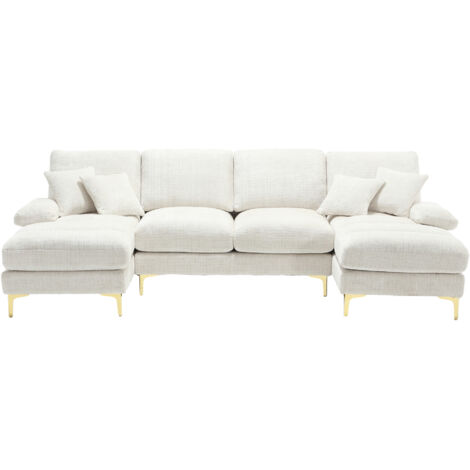 Modulable 272x136x88cm En Chenille Beige,module En U Avec Deux Méridiennes Et Pieds Dorés (1/5)