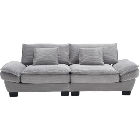 Canapé 224x81x81 Cm En Velours Gris Clair, Assise Ultra-profonde, Cadre Bois Et Pieds Noirs (1/5)