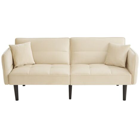 Canapé-lit 2 Places Convertible En Velours Beige, Dossiers Réglables 3 Positions Et Accoudoirs (1/5)
