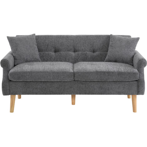 Canapé 2 Places 162×74×77 Cm En Chenille Gris, Assise 15 Cm, Pieds Massifs 20 Cm (1/5)