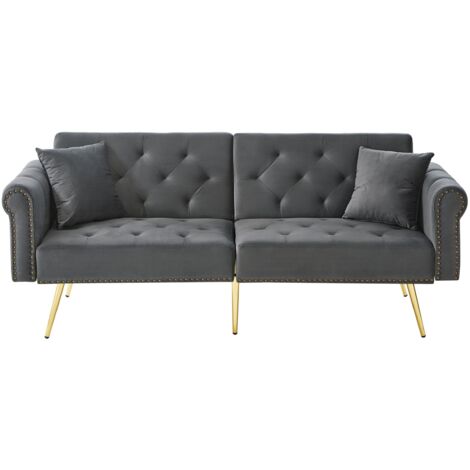 Canapé-lit 147x85 Cm En Velours Gris Antique, Dossier 3 Positions Indépendant Et Pieds Dorés (1/5)