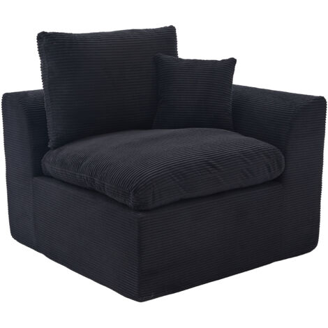 Fauteuil 1 Place 101x102,5x84 Cm En Velours Côtelé Noir, Assise Moelleuse Et Design Minimaliste (1/5)