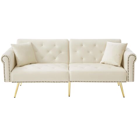 Canapé-lit D'appoint 147x85 Cm En Velours Beige, Dossier 3 Positions Indépendant, Pieds Métal Doré (1/5)