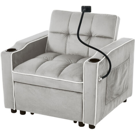 Fauteuil 1 Place 83x167x76 Cm Transformable En Fauteuil Inclinable 3 Positions, Velours Gris Antique (1/5)