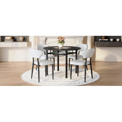 Table à manger ronde verre fumé noir +2 chaises terracota | Selency