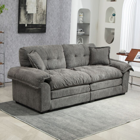 Canapé 2 places en chenille grise 214x89x93 cm, assise profonde, coussins déhoussables, mousse à mémoire de forme (1/5)