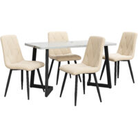 Ensemble Table à Manger 117x68x75 Cm Avec 4 Chaises En Velours Beige, Pieds Métal Noirs