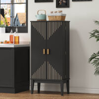 Sideboard en MDF noir 120x59x30 cm, meuble de rangement 2 portes, 5 compartiments, style vintage moderne