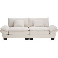 Canapé 224x81x81 Cm En Velours Beige - Assise Ultra-profonde 2 Places, Cadre Bois Et Pieds Noirs