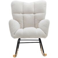 Chaise à Bascule Mid-century En Tissu Teddy, Blanche, Pour Salon Et Chambre