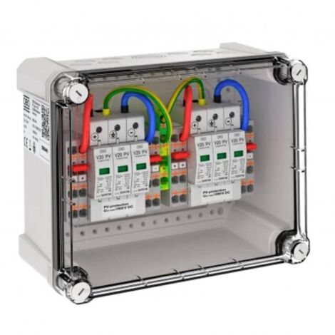 OBO Bettermann Boîtier de raccordement de générateur 2x2 string PV sur 2 MPP onduleur 1000V DC gris clair RAL 7035, 5088445 (1/2)