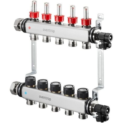 OVENTROP Heizkreisverteiler Multidis SF mit integrierten Durchfluss-, Mess- und Reguliereinsätzen im Vorlauf, 0-5 l/min, 10 Kreise, 1406360