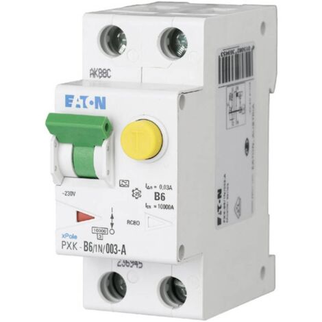 Eaton Combinaison interrupteur FI/LS, 6 A, 30 mA, Caractéristique de déclenchement du disjoncteur LS : B, 1p + N, Caractéristique de déclenchement du disjoncteur FI : A, 236945
